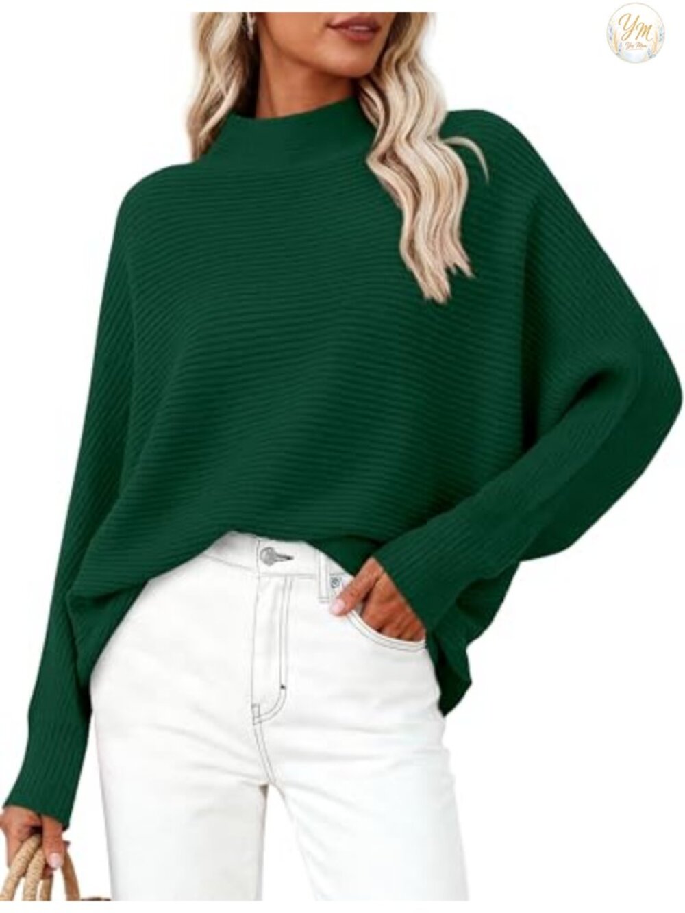 Women's Batwing Sleeve Oversized Ribbed Knit Crew Neck Sweater Pullover